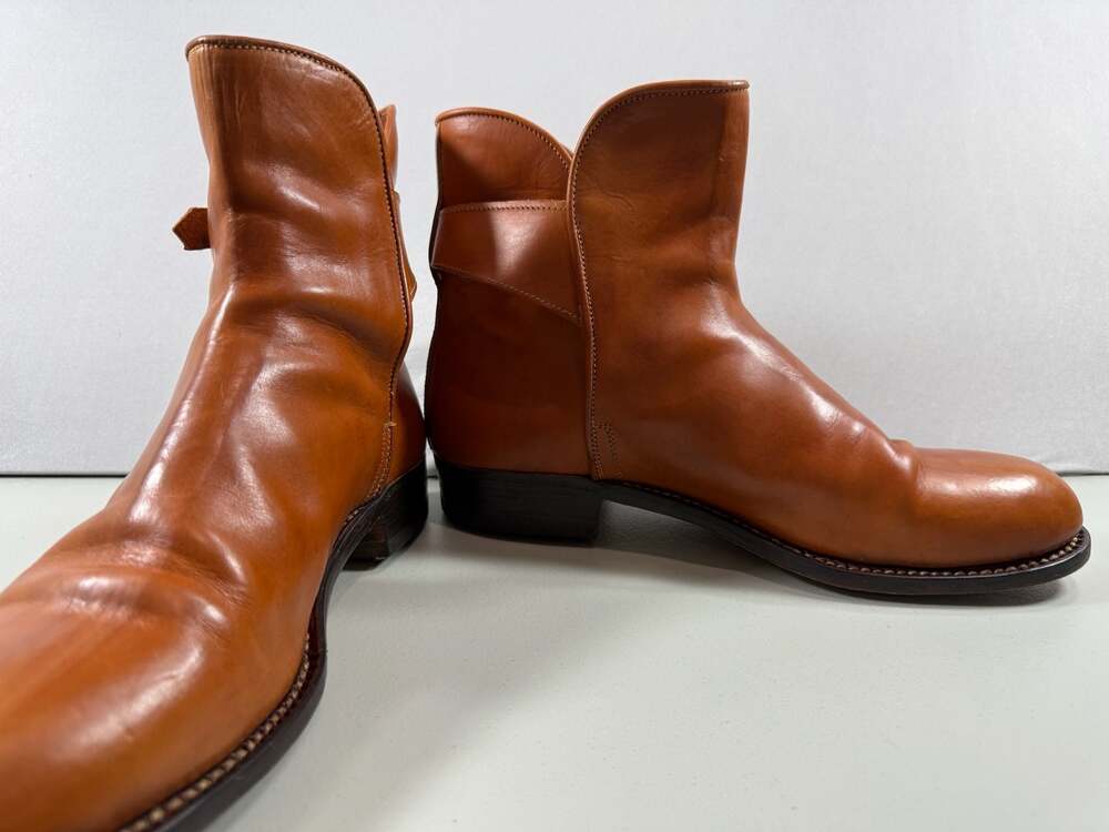 Tan Brown Leather Ankle Boots Jodhpur Style with Buckle Strap Size Unknown